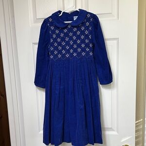 Luli & Me Royal Blue Smocked Dress with Pink Floral Embroidery, size 6x